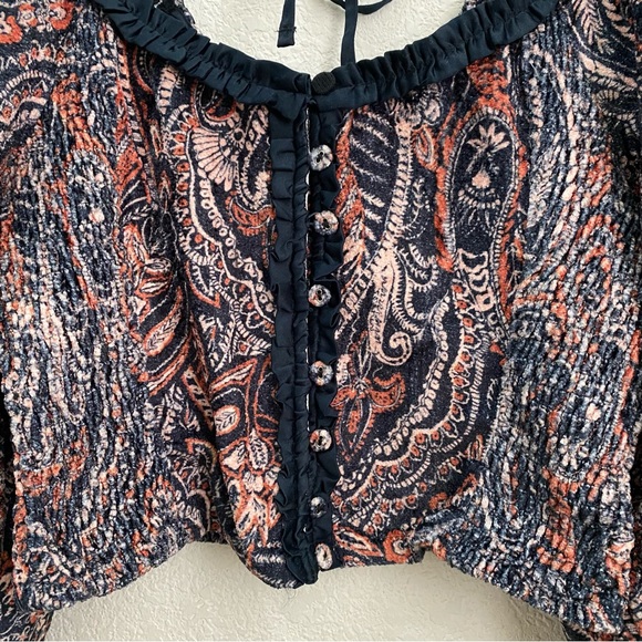 FREE PEOPLE Dare Me Tie Back Velvet Blouse Long Sleeve in Black Combo Size M - Picture 9 of 16